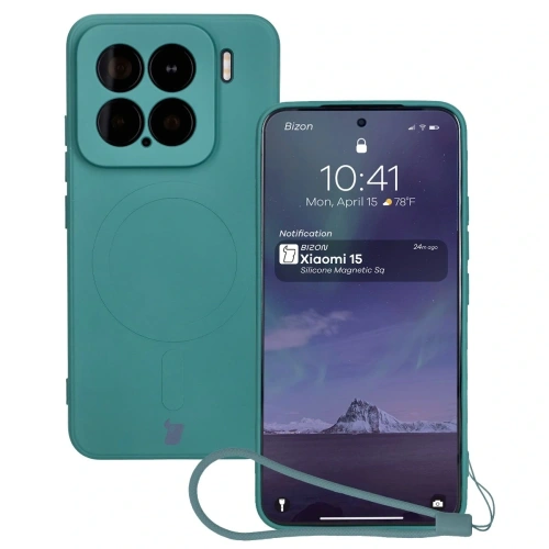 Silikonowe etui z pierścieniem magnetycznym Bizon Case Silicone Magnetic Sq do Xiaomi 15 ciemnozielone