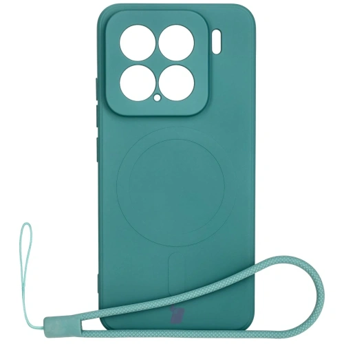 Silikonowe etui z pierścieniem magnetycznym Bizon Case Silicone Magnetic Sq do Xiaomi 15 ciemnozielone