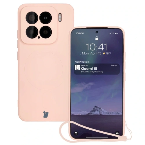 Silikonowe etui z pierścieniem magnetycznym Bizon Case Silicone Magnetic Sq do Xiaomi 15 jasnoróżowe