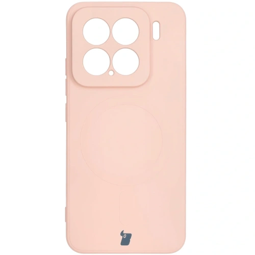 Silikonowe etui z pierścieniem magnetycznym Bizon Case Silicone Magnetic Sq do Xiaomi 15 jasnoróżowe