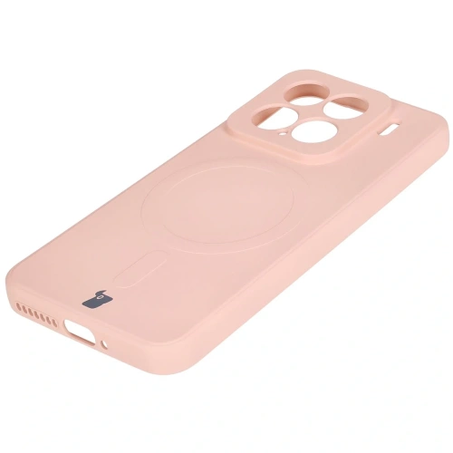 Silikonowe etui z pierścieniem magnetycznym Bizon Case Silicone Magnetic Sq do Xiaomi 15 jasnoróżowe