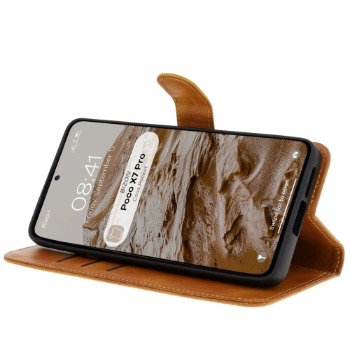 Etui z klapką Bizon Case Pocket do Xiaomi Poco X7 Pro brązowe