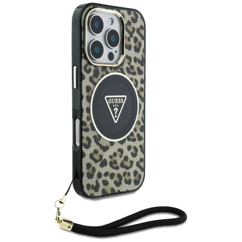 Hurtownia GSM - Etui Guess HC IML Leopard Triangle Cord Strap do Apple iPhone 16 Pro MagSafe hnědý - GUE4360 - {ean13} - Hurt