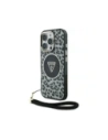 Etui Guess HC IML Leopard Triangle Cord Strap do Apple iPhone 16 Pro MagSafe černé