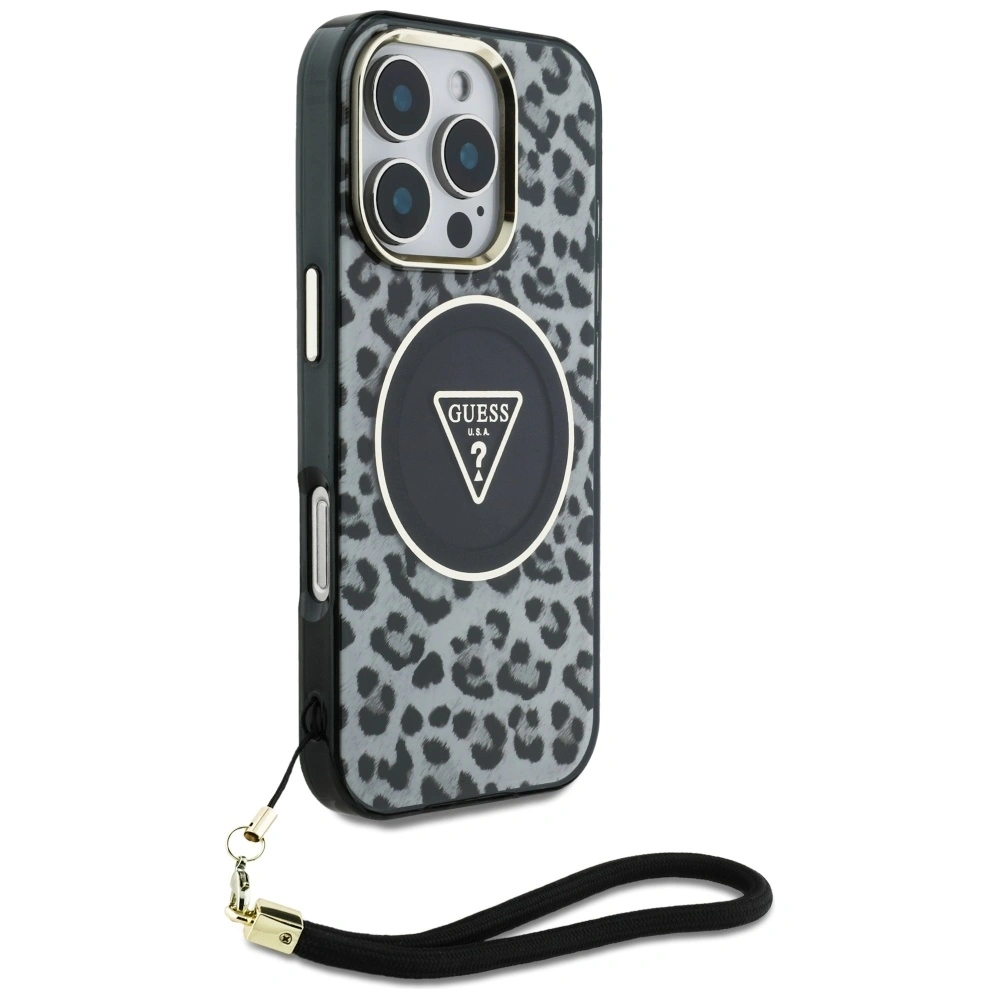 Hurtownia GSM - Etui Guess HC IML Leopard Triangle Cord Strap do Apple iPhone 16 Pro MagSafe czarny - GUE4361 - {ean13} - Hurt