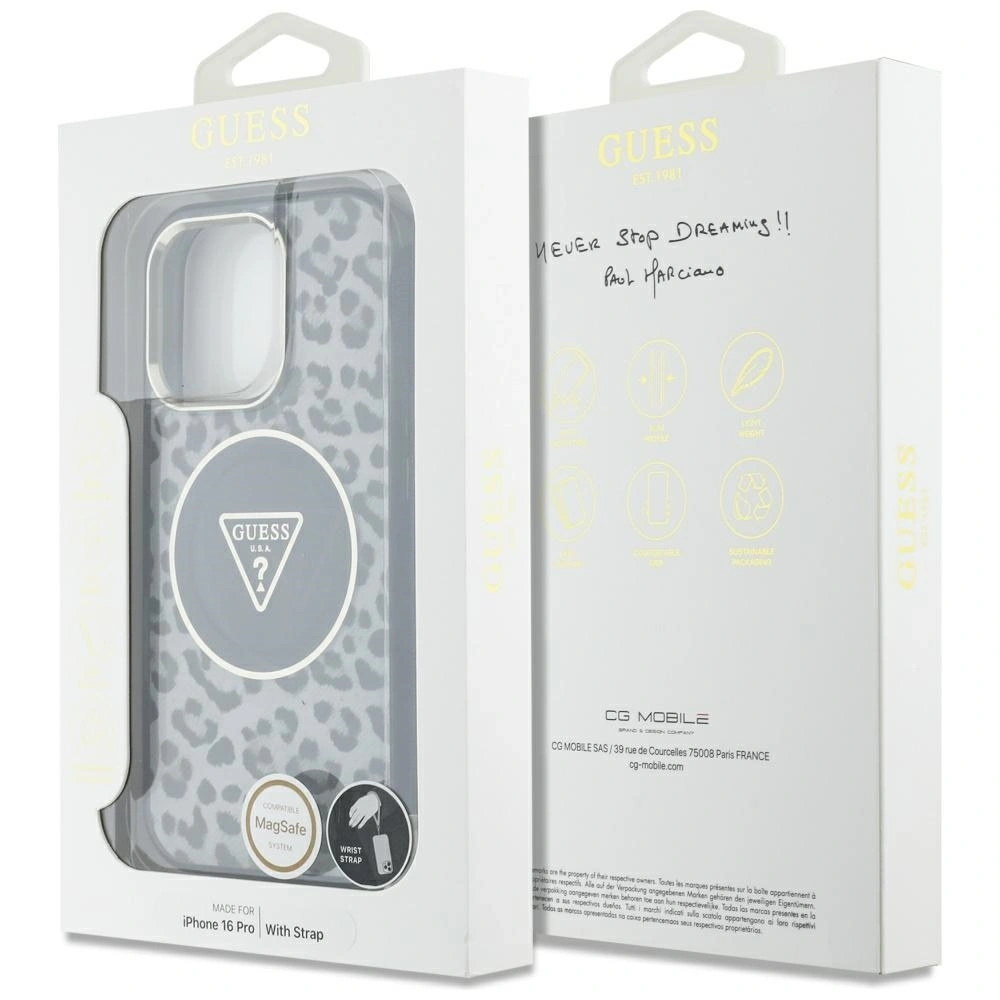 Hurtownia GSM - Etui Guess HC IML Leopard Triangle Cord Strap do Apple iPhone 16 Pro MagSafe czarny - GUE4361 - {ean13} - Hurt