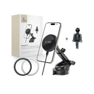 Hurtownia GSM - Upevnění do auta na kokpit / sklo / do mřížky s nabíječkou 15W + 2x magnetické destičky Tech-Protect MM15W-V4 Magnetic MagSafe Upevnění do auta na palubní desku a ventilaci bezdrátová nabíječka 15W černá - THP3910 - {ean13} - Hurt