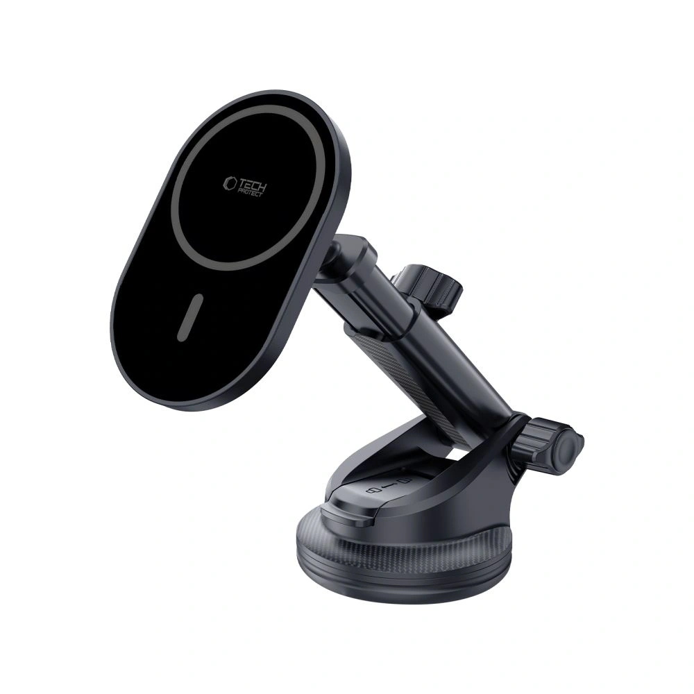 Hurtownia GSM - Uchwyt samochodowy na kokpit / szybę / do kratki z ładowarką 15W + 2x blaszki magnetyczne Tech-Protect MM15W-V6 Magnetic MagSafe Dashboard & Vent Car Mount Wireless Charger 15W Black - THP3911 - {ean13} - Hurt