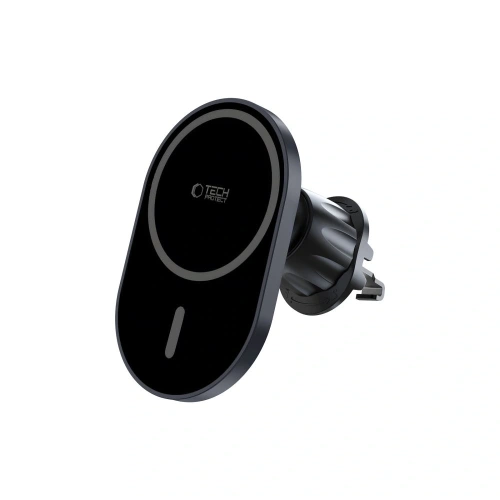 Uchwyt samochodowy na kokpit / szybę / do kratki z ładowarką 15W + 2x blaszki magnetyczne Tech-Protect MM15W-V6 Magnetic MagSafe Dashboard & Vent Car Mount Wireless Charger 15W Black