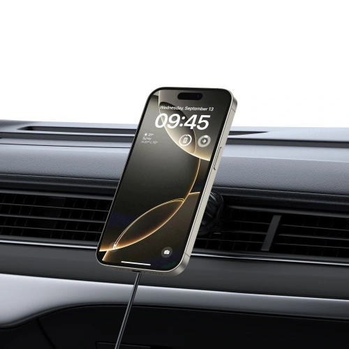 Uchwyt samochodowy na kokpit / szybę / do kratki z ładowarką 15W + 2x blaszki magnetyczne Tech-Protect MM15W-V5 Magnetic MagSafe Dashboard & Vent Car Mount Wireless Charger 15W Black