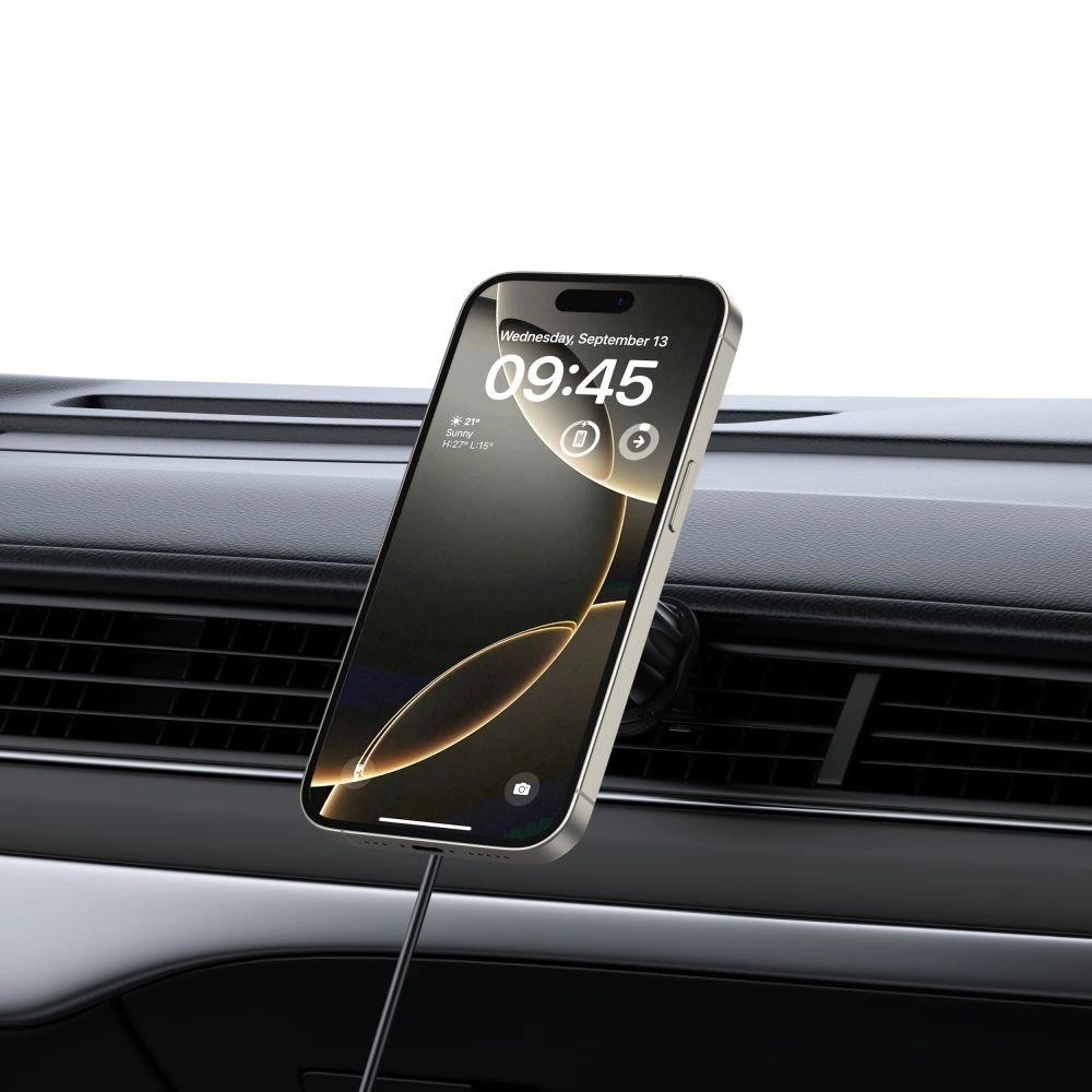 Hurtownia GSM - Uchwyt samochodowy na kokpit / szybę / do kratki z ładowarką 15W + 2x blaszki magnetyczne Tech-Protect MM15W-V5 Magnetic MagSafe Dashboard & Vent Car Mount Wireless Charger 15W Black - THP3912 - {ean13} - Hurt