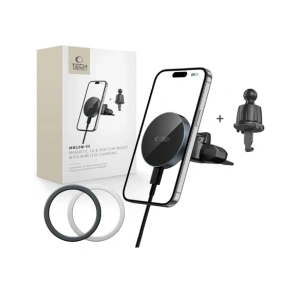 Hurtownia GSM - Uchwyt automobilní pro mřížku / pro CD zásuvku s nabíječkou 15W + 2x magnetické destičky Tech-Protect MM15W-V5 Magnetic MagSafe CD & Vent Car Mount Wireless Charger 15W Černý - THP3913 - {ean13} - Hurt