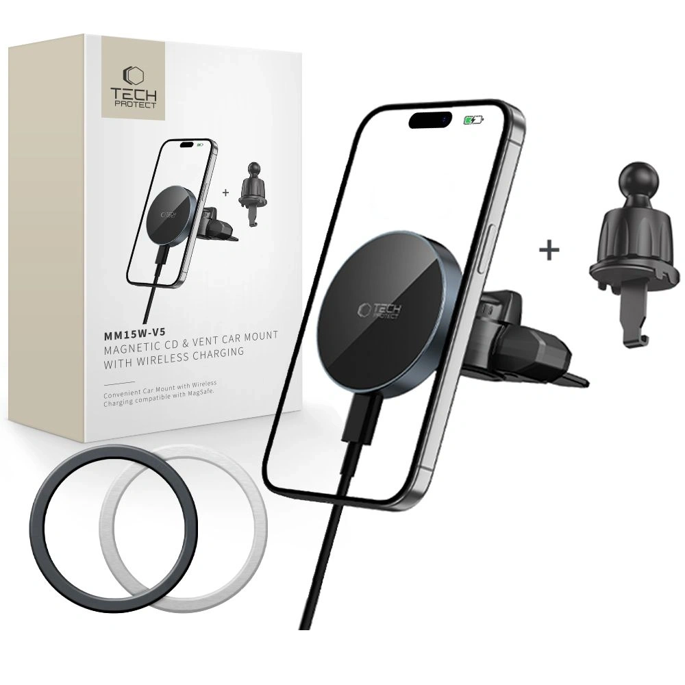 Hurtownia GSM - Tech-protect Mm15w-v5 Magnetic Magsafe Cd & Vent Car Mount Wireless Charger 15w Black/black - THP3913 - {ean13} - Hurt