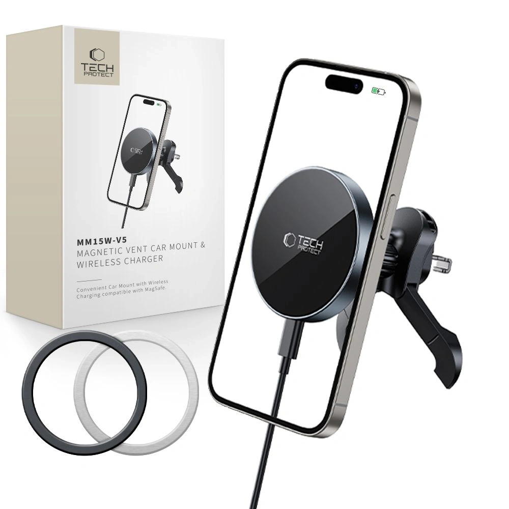 Hurtownia GSM - Tech-protect Mm15w-v5 Magnetic Magsafe Stable Vent Car Mount Wireless Charger 15w Black/black - THP3914 - {ean13} - Hurt