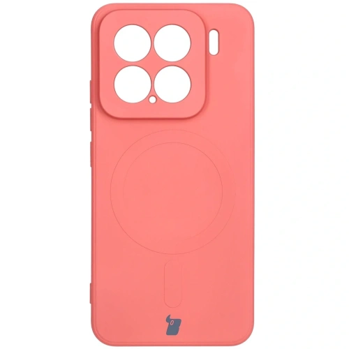 Silikonowe etui z pierścieniem magnetycznym Bizon Case Silicone Magnetic Sq do Xiaomi 15 brudnoróżowe