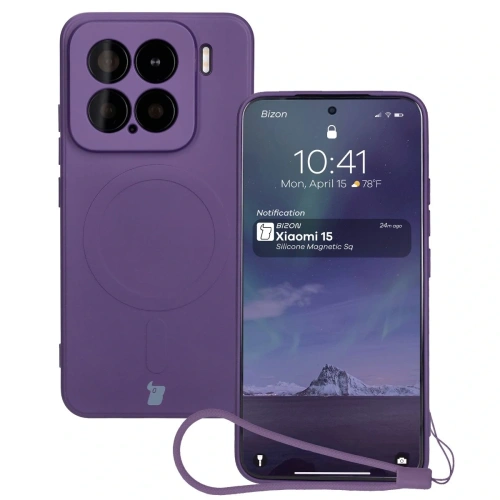 Silikonowe etui z pierścieniem magnetycznym Bizon Case Silicone Magnetic Sq do Xiaomi 15 śliwkowe