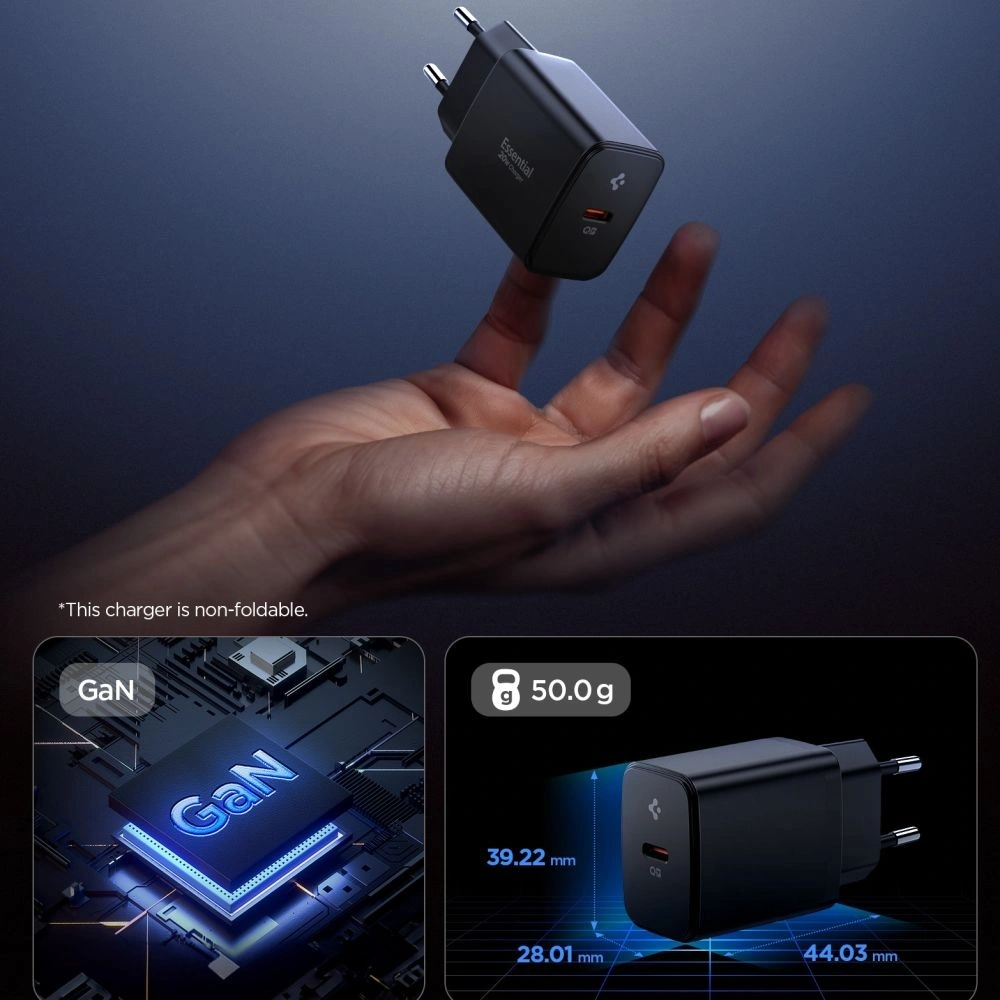 Wholesale Spigen Essential EE201EU 1-port USB-C Network Charger 20W Black - SPN16674 - {ean13} - Hurt
