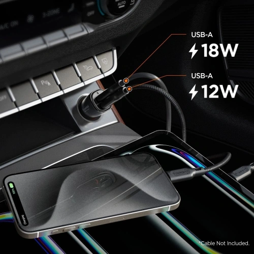 Ładowarka samochodowa Spigen Essential EV302 2-port USB-A Car Charger 30W Black