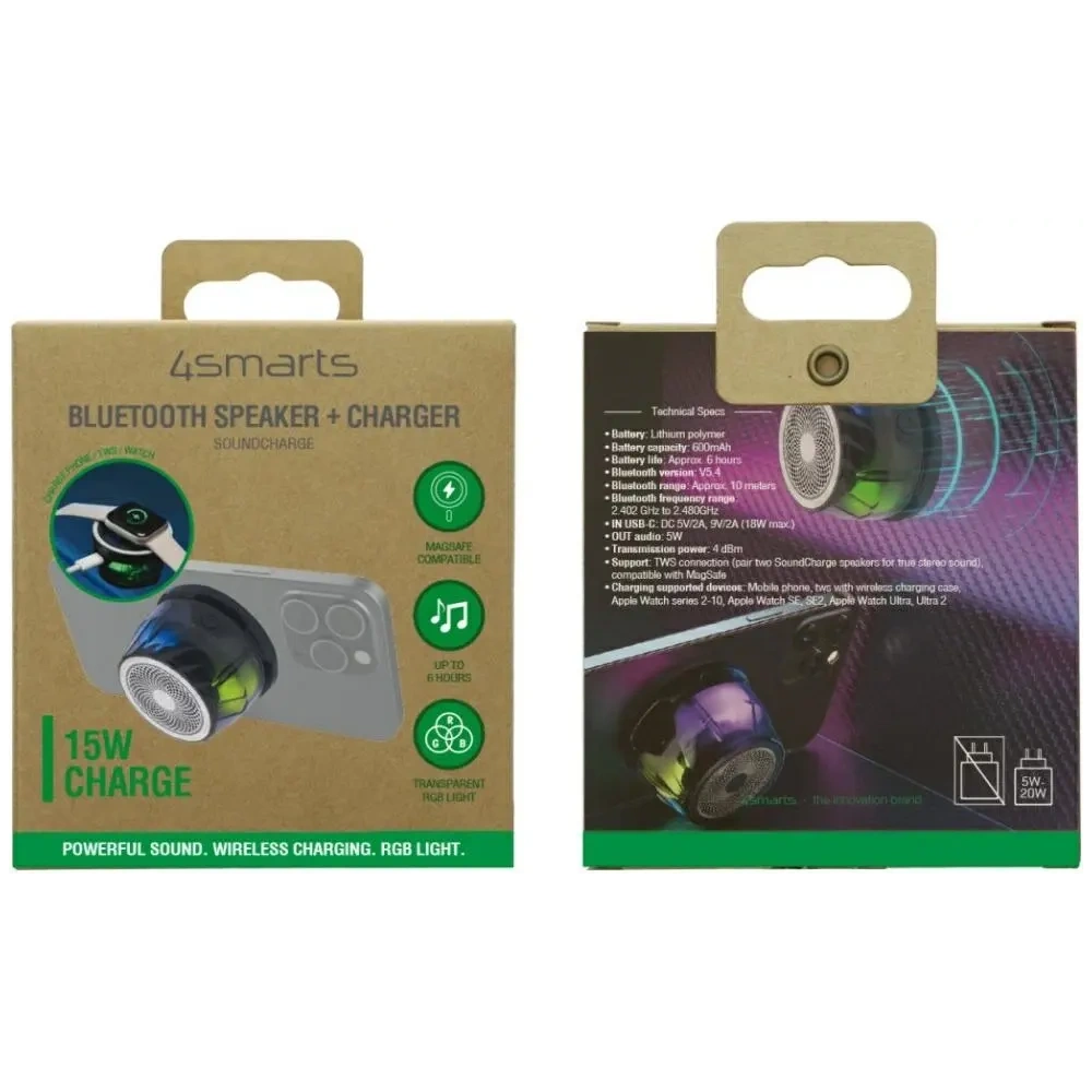 Hurtownia GSM - Głośnik Bluetooth 4smarts SoundCharge RGB Bluetooth 5.4 kompatybilny z MagSafe czarny - 4SMR70 - {ean13} - Hurt