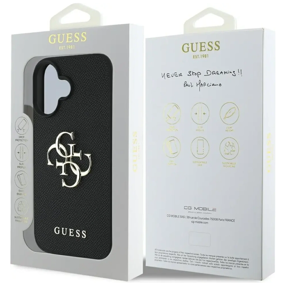 Hurtownia GSM - Guess Grained Big 4G Logó Kicsi Klasszikus Logó Apple iPhone 16 fekete - GUE4364 - {ean13} - Hurt