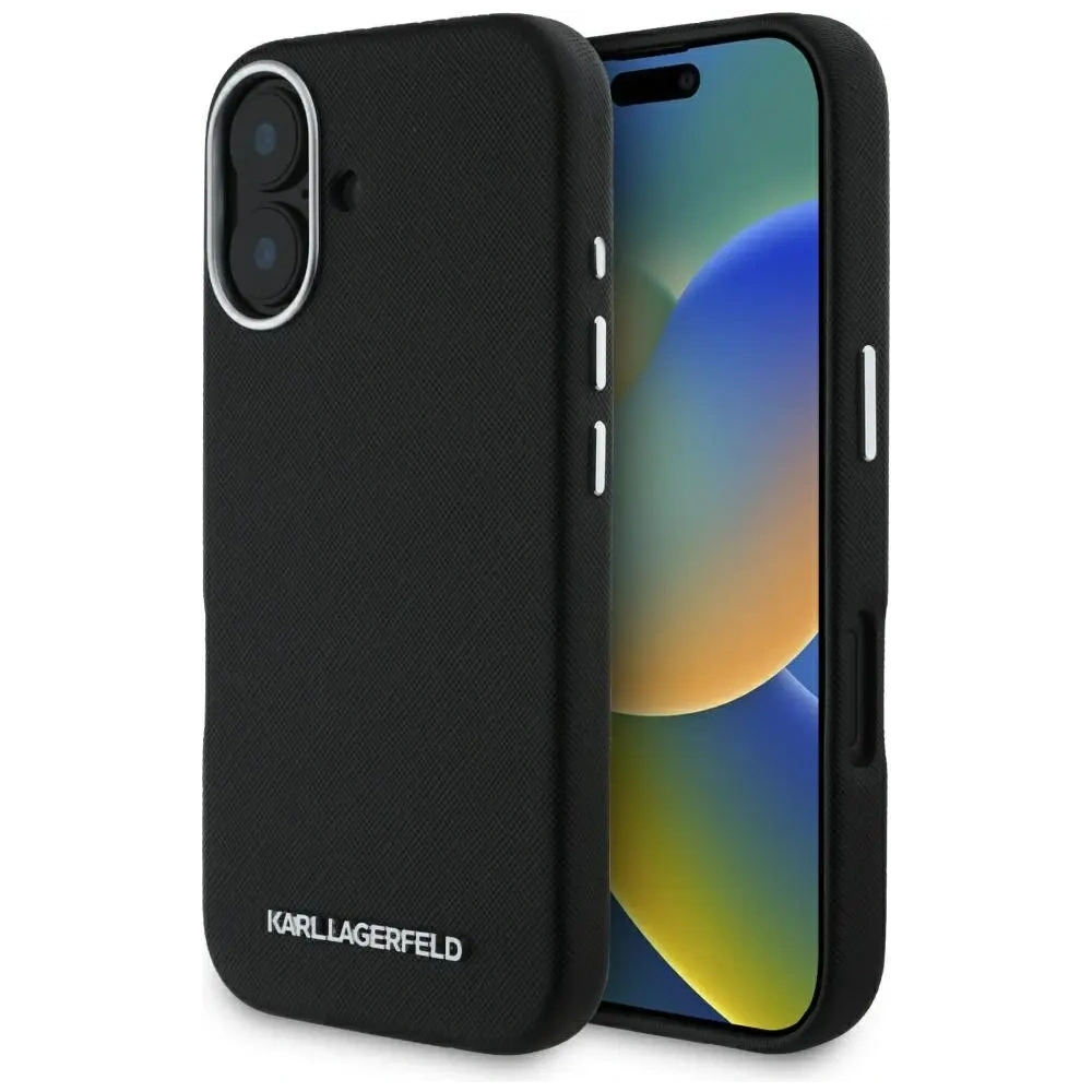 Hurtownia GSM - Etui Karl Lagerfeld Saffiano Full Wrapped Elongated Metal Logo MagSafe pro Apple iPhone 16 černé - KLD21938 - {ean13} - Hurt