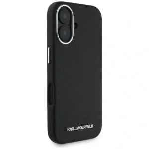 Etui Karl Lagerfeld Saffiano Full Wrapped Elongated Metal Logo MagSafe pro Apple iPhone 16 černé