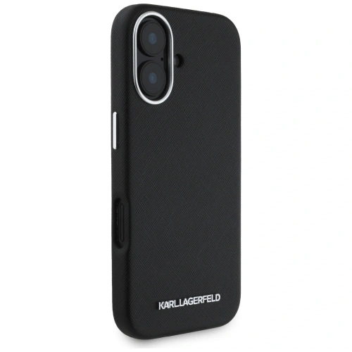 Etui Karl Lagerfeld Saffiano Full Wrapped Elongated Metal Logo MagSafe do Apple iPhone 16 czarny