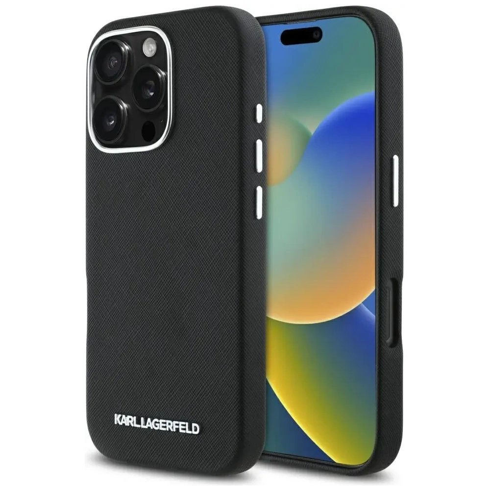 Hurtownia GSM - Etui Karl Lagerfeld Saffiano Full Wrapped Elongated Metal Logo MagSafe do Apple iPhone 16 Pro černé - KLD21939 - {ean13} - Hurt