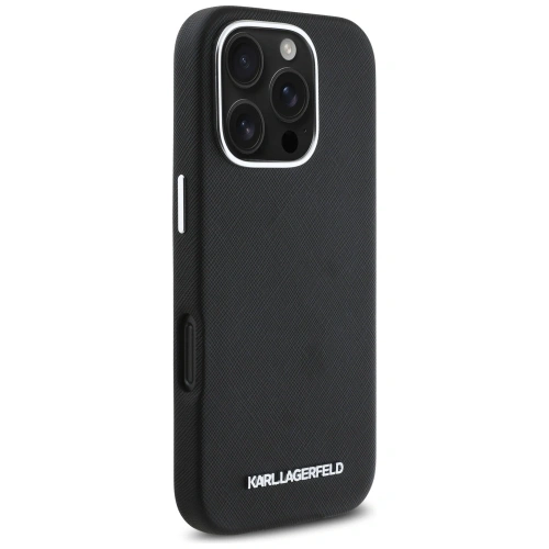 Etui Karl Lagerfeld Saffiano Full Wrapped Elongated Metal Logo MagSafe do Apple iPhone 16 Pro czarny