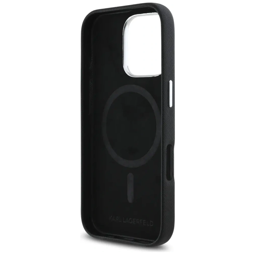 Hurtownia GSM - Karl Lagerfeld Saffiano teljesen burkolt megnyújtott fém logó MagSafe Apple iPhone 16 Pro fekete - KLD21939 - {ean13} - Hurt