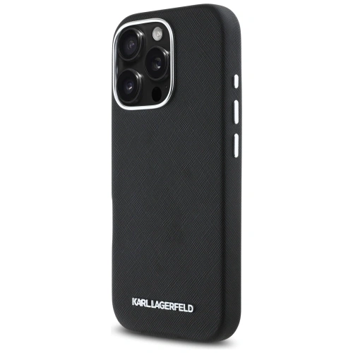 Etui Karl Lagerfeld Saffiano Full Wrapped Elongated Metal Logo MagSafe do Apple iPhone 16 Pro Max czarny