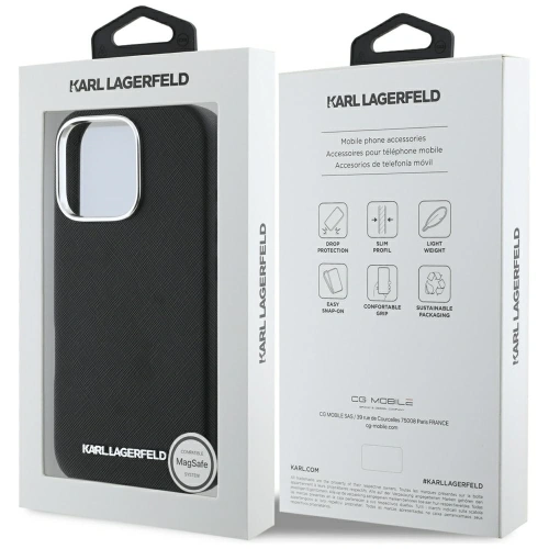 Etui Karl Lagerfeld Saffiano Full Wrapped Elongated Metal Logo MagSafe do Apple iPhone 16 Pro Max czarny