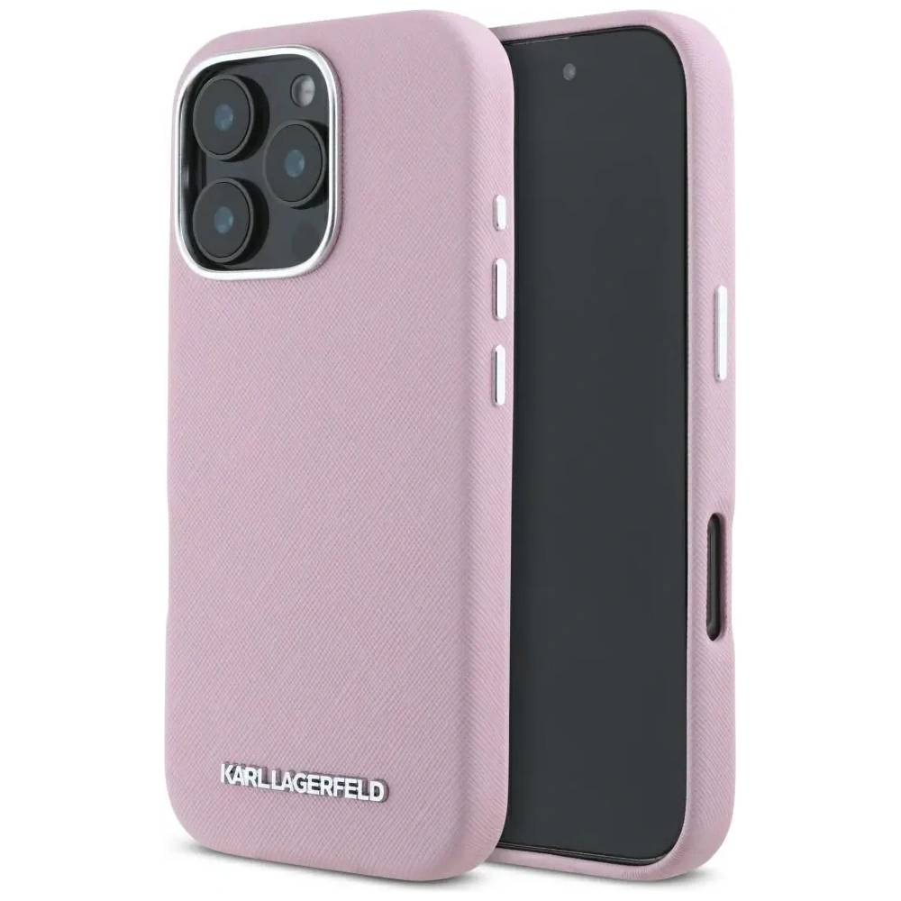 Hurtownia GSM - Karl Lagerfeld Saffiano Teljesen Burkolt Hosszúkás Fém Logó MagSafe Apple iPhone 16 Pro rózsaszín - KLD21942 - {ean13} - Hurt