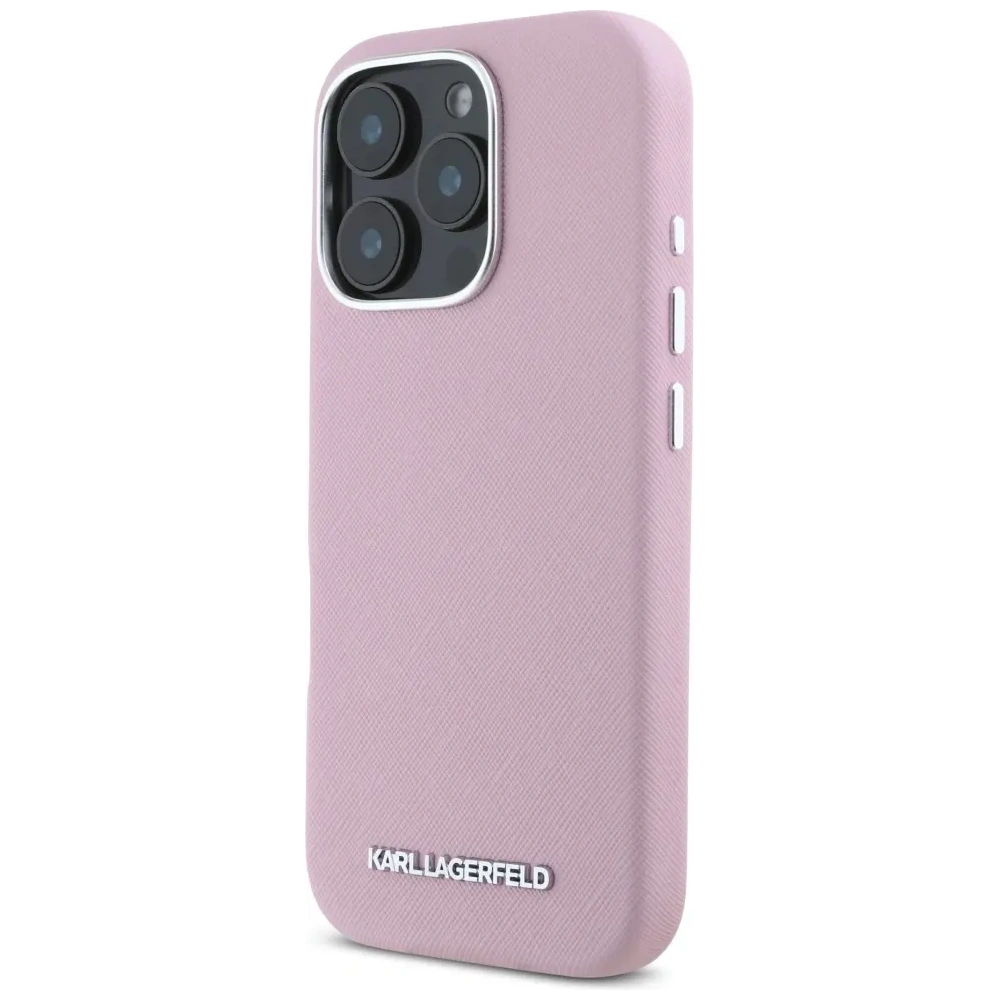 Hurtownia GSM - Karl Lagerfeld Saffiano Teljesen Burkolt Hosszúkás Fém Logó MagSafe Apple iPhone 16 Pro rózsaszín - KLD21942 - {ean13} - Hurt