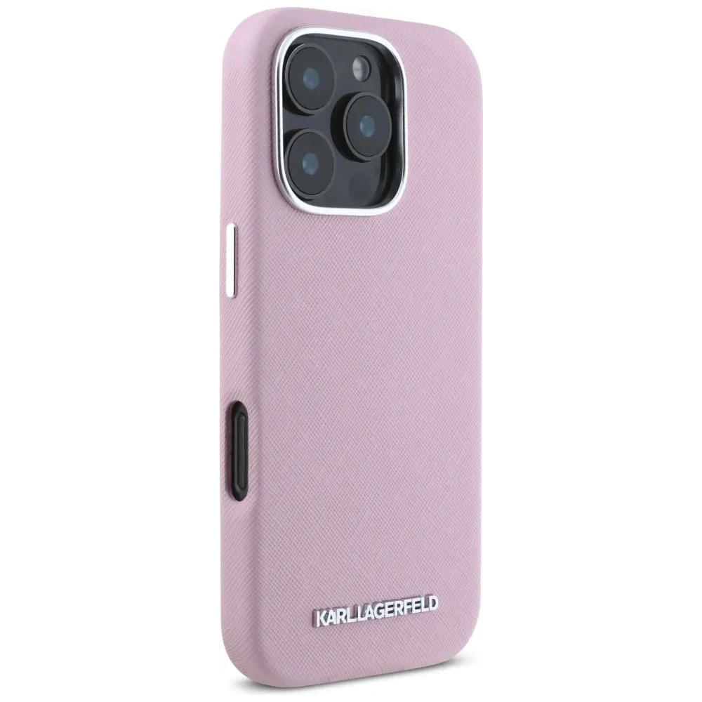 Hurtownia GSM - Karl Lagerfeld Saffiano Teljesen Burkolt Hosszúkás Fém Logó MagSafe Apple iPhone 16 Pro rózsaszín - KLD21942 - {ean13} - Hurt