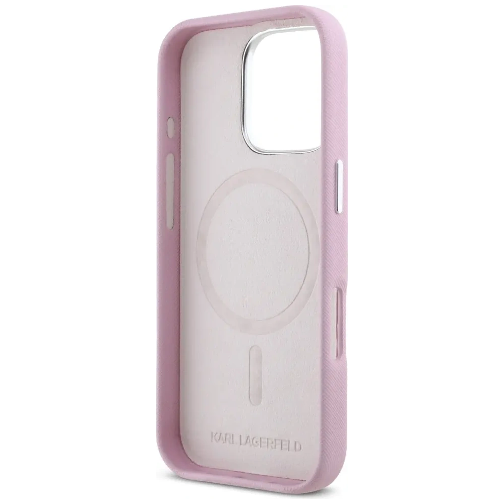 Hurtownia GSM - Karl Lagerfeld Saffiano Teljesen Burkolt Hosszúkás Fém Logó MagSafe Apple iPhone 16 Pro rózsaszín - KLD21942 - {ean13} - Hurt