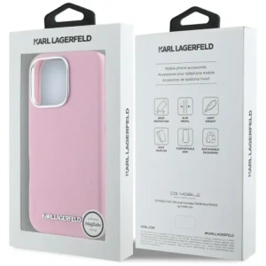 Hurtownia GSM - Etui Karl Lagerfeld Saffiano Full Wrapped Elongated Metal Logo MagSafe do Apple iPhone 16 Pro růžový - KLD21942 - {ean13} - Hurt
