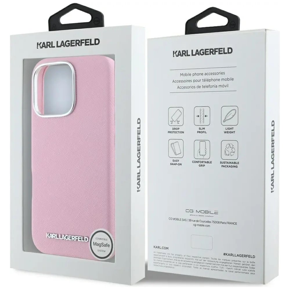 Hurtownia GSM - Etui Karl Lagerfeld Saffiano Full Wrapped Elongated Metal Logo MagSafe do Apple iPhone 16 Pro růžový - KLD21942 - {ean13} - Hurt