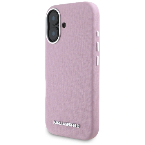 Etui Karl Lagerfeld Saffiano Full Wrapped Elongated Metal Logo MagSafe do Apple iPhone 16 różowy