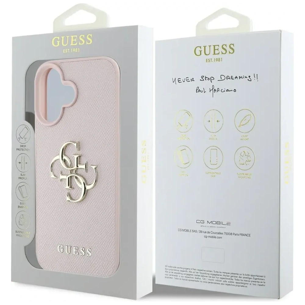 Hurtownia GSM - Guess Grained Big 4G Logo Kicsi Klasszikus Logo Apple iPhone 16 rózsaszín - GUE4374 - {ean13} - Hurt