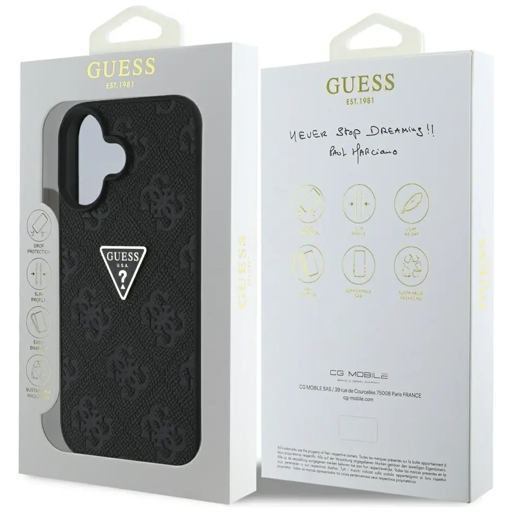 Hurtownia GSM - Guess Hot Stamp 4G Minta Háromszög Fém Logó Apple iPhone 16 fekete - GUE4376 - {ean13} - Hurt