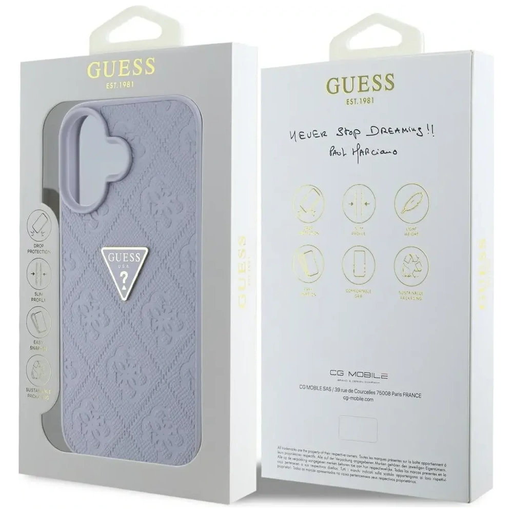 Hurtownia GSM - Guess Hot Stamp 4G Minta Háromszög Fém Logó Apple iPhone 16 lila - GUE4377 - {ean13} - Hurt