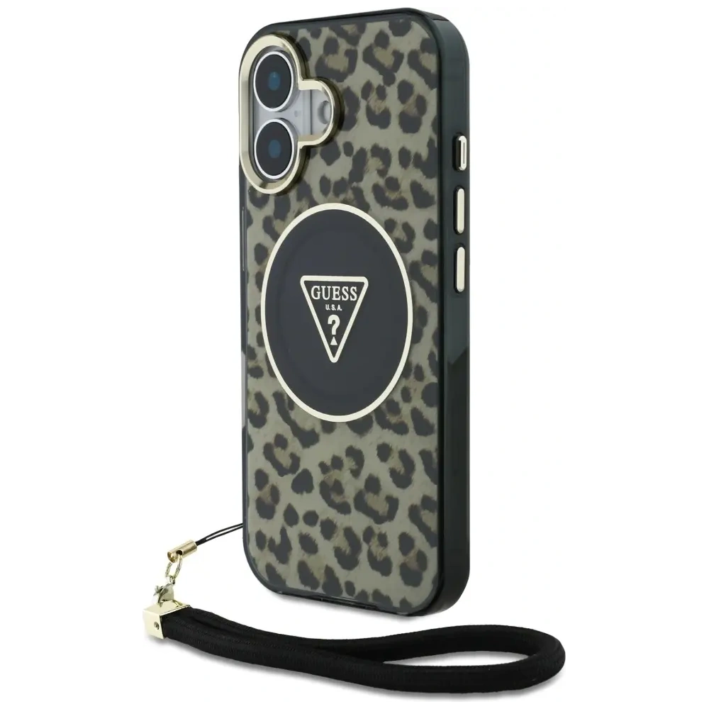 Hurtownia GSM - Guess HC IML Leopárd Háromszög Kábel Pánt Apple iPhone 16 MagSafe barna - GUE4379 - {ean13} - Hurt