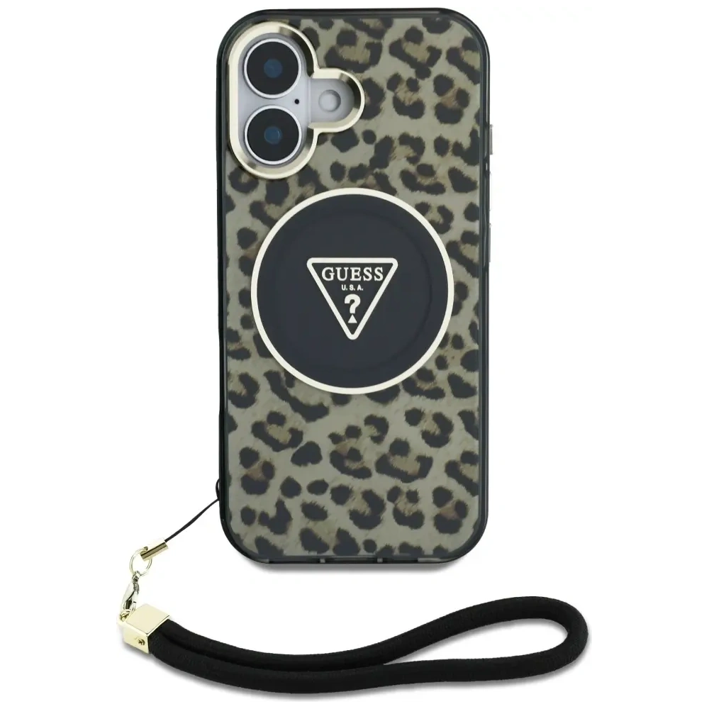 Hurtownia GSM - Guess HC IML Leopárd Háromszög Kábel Pánt Apple iPhone 16 MagSafe barna - GUE4379 - {ean13} - Hurt