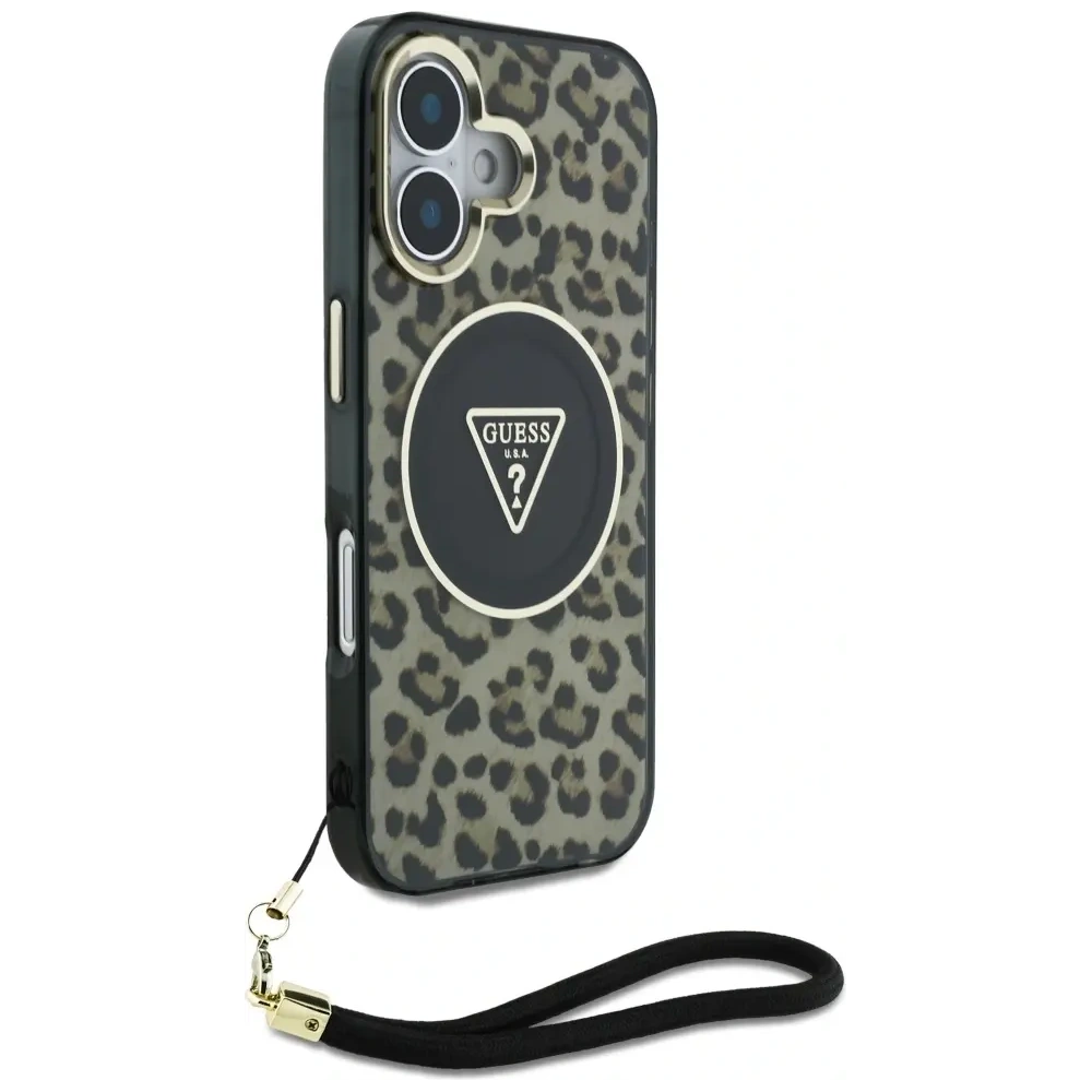 Hurtownia GSM - Guess HC IML Leopárd Háromszög Kábel Pánt Apple iPhone 16 MagSafe barna - GUE4379 - {ean13} - Hurt