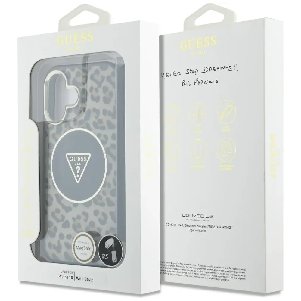Hurtownia GSM - Guess HC IML Leopárd Háromszög Kábel Pánt Apple iPhone 16 MagSafe barna - GUE4379 - {ean13} - Hurt