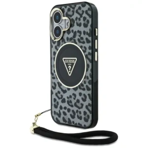 Wholesale Guess HC IML Leopard Triangle Cord Strap Apple iPhone 16 MagSafe black - GUE4380 - {ean13} - Hurt