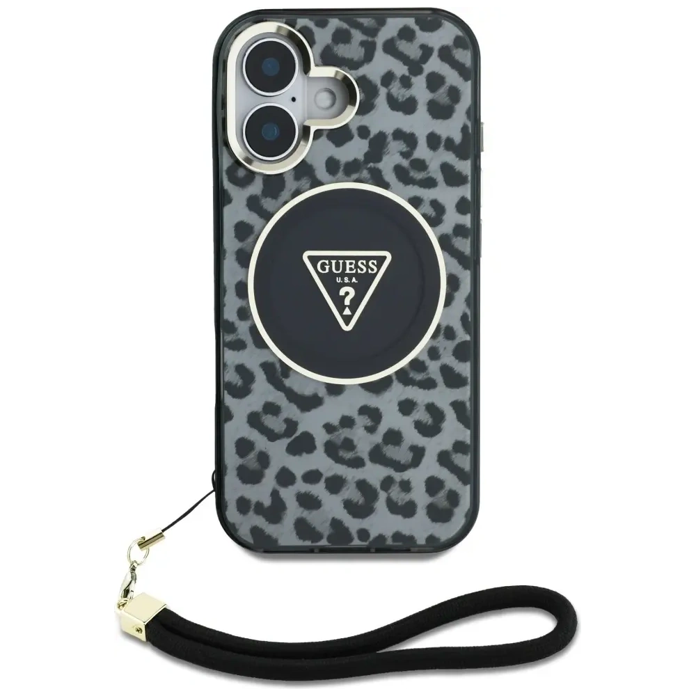 Wholesale Guess HC IML Leopard Triangle Cord Strap Apple iPhone 16 MagSafe black - GUE4380 - {ean13} - Hurt