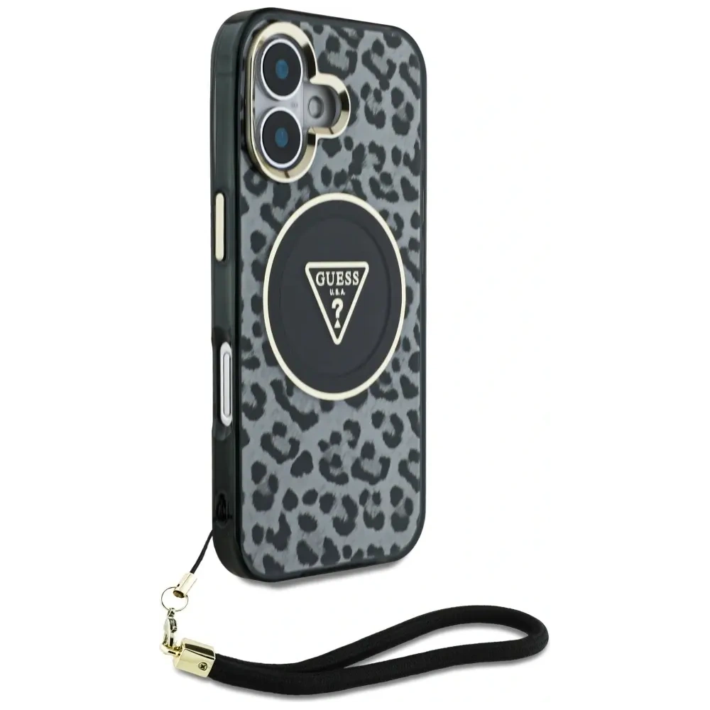 Wholesale Guess HC IML Leopard Triangle Cord Strap Apple iPhone 16 MagSafe black - GUE4380 - {ean13} - Hurt