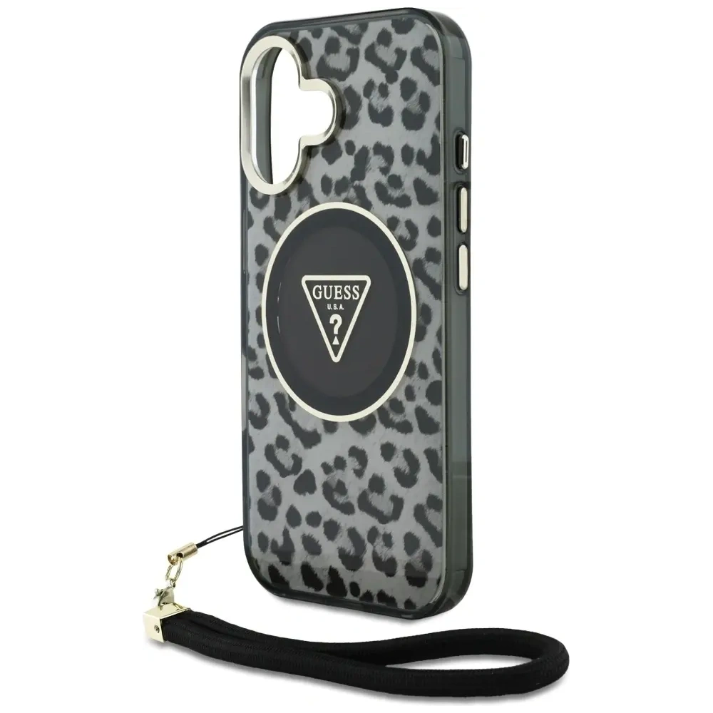 Wholesale Guess HC IML Leopard Triangle Cord Strap Apple iPhone 16 MagSafe black - GUE4380 - {ean13} - Hurt